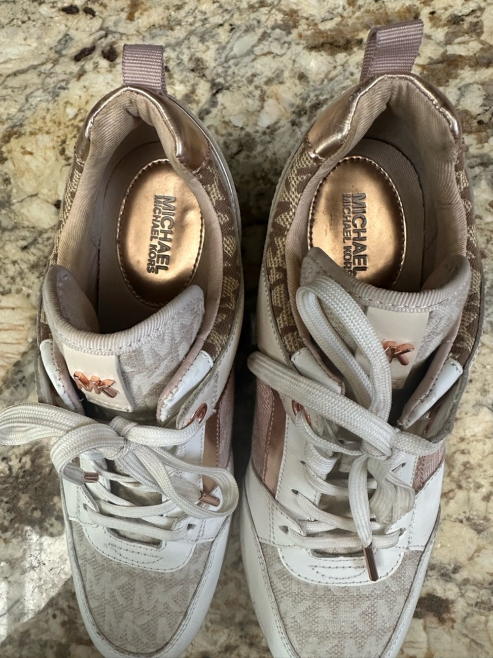 Michael Kors  leather trainer platform sneaker tennis shoe sz 7 copper accents - Picture 8 of 10